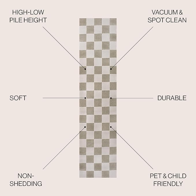 JONATHAN Y Checkerboard High-Low Runner Rug 2X8 Beige/Cream, Thea Modern Geometric for Living Room, Bedroom, Kitchen, Office, Easy-Cleaning, High Traffic, Pet-Friendly, Non-Shedding SND103A-28