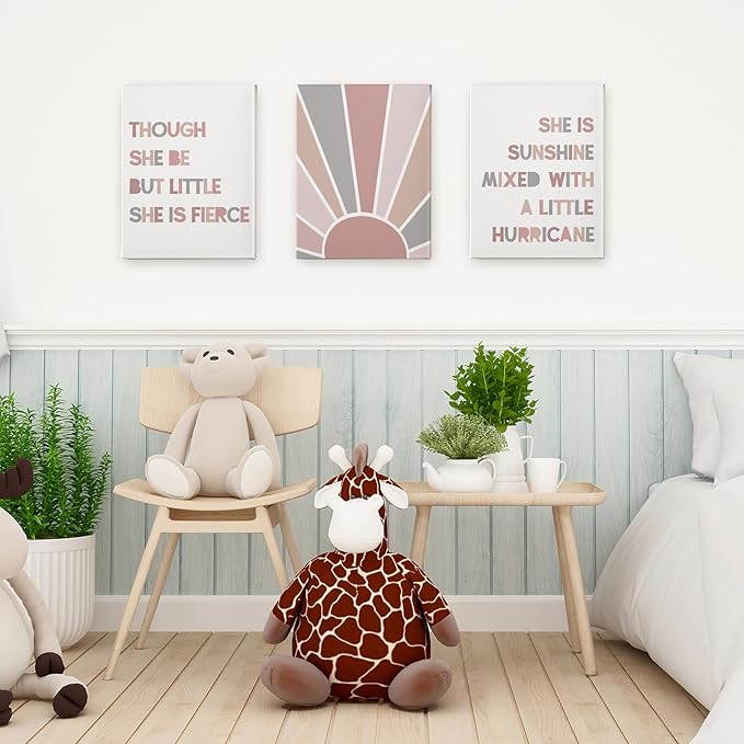PHAMTE Nursery Boho Girls Bedroom Wall Art Decor Set of 3, She is Sunshine Mixed with a Little Hurricane Sunshine Sun Print Framed Canvas Painting Artwork for Room Bedroom Home Playroom(11x14 Inch)
