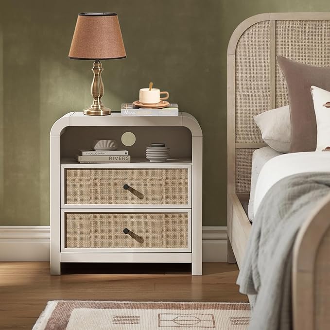 Oak&Sparrow 2 Drawer Tall Dresser for Bedroom, 23.6'' Rattan Dresser with Ample Storage, Boho Chest of Drawers, Thickened Curved Profile Design, Oak Dressers for Bedroom, Living Room