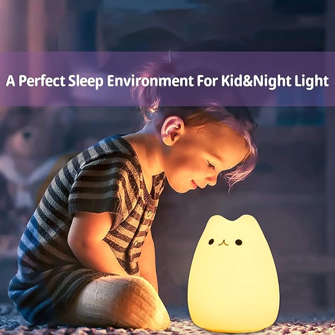 ZKLiLi Cute Remote Cat Nursery Night Lights USB Rechargeable Cat Lamp Nightlight Birthday Christmas Gift with Warm White and 7-Color Breathing Modes for Kids Baby Children (renqimao)