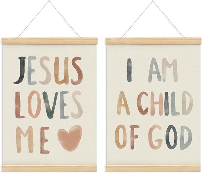 Christian Jesus Nursery Wall Art Decor, Christian Jesus Kids Wall Art Decor, Boho God Decorations For Baby Girls Boys Room Bedroom Bathroom Classroom Church Wood Posters Framed 12X16 In Set Of 2