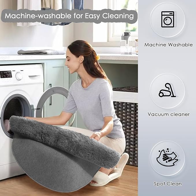 Amdrebio Grey Round Rugs 6Ft for Bedroom Living Room Decor, Fluffy Shaggy Circle Area Rug for Kids Room Classroom Playroom, Large Furry Floor Circular Gray Carpet for Teen Girls Boys Nursery Dorm