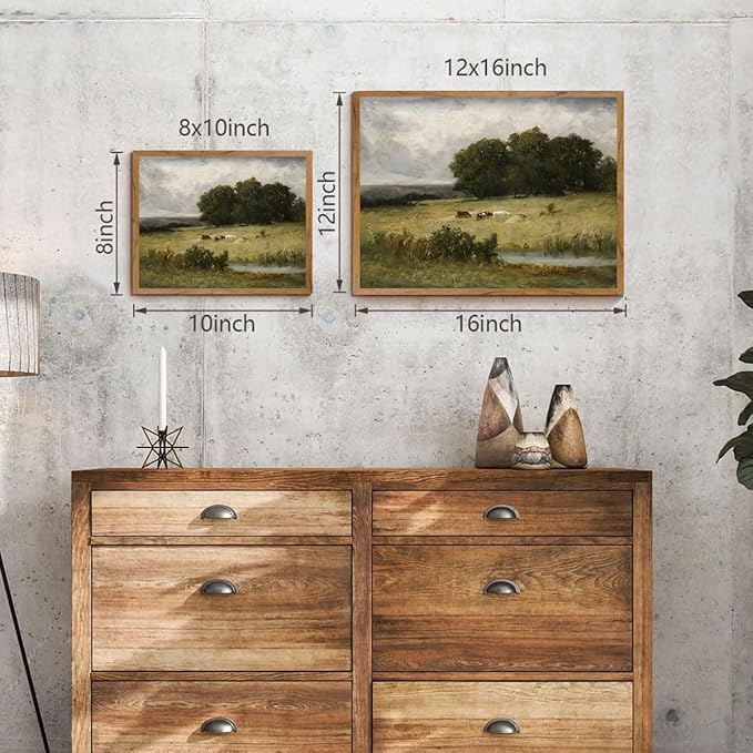 OIQArtOIQ Vintage Landscape Canvas Wall Art Framed Natural Scenery Painting Artwork Prints France Country Wilderness Farmhouse Decor Pictures Kitchen Bedroom Living Room Bathroom