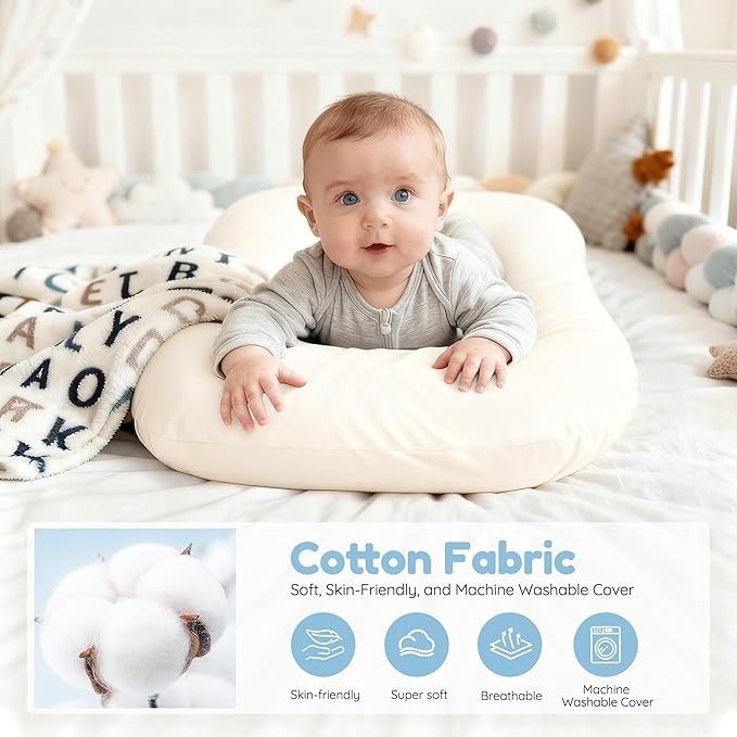 Baby Lounger & Snuggle Nest for Newborn 0-24 Months, Baby Nest Supervised Breathable Cotton for Newborn, Newborn Essentials Gifts, Breathable Portable Infant Lounnger for Travel and Home(White）
