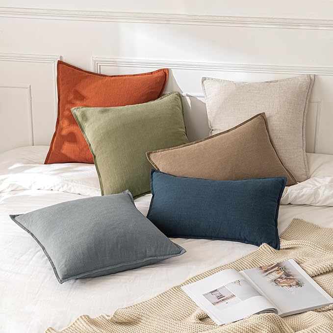 MIULEE Decorative Linen Pillow Covers 20x20 Inch Natural Beige Boho Farmhouse Neutral Christmas Couch Throw Pillows for Bed Pack of 2 Accent Modern Pillowcase Sofa Livingroom Home Decor