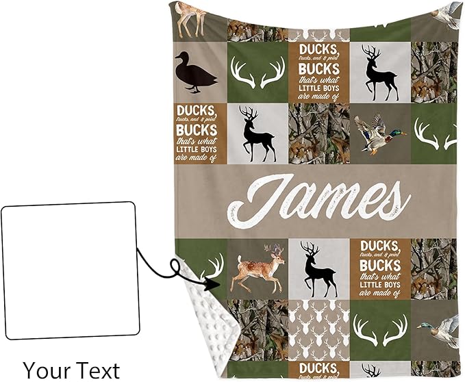 Custom Baby Crib Bedding Set - Green Deer Design Personalized Name Baby Nursery Bedding 3 Pcs Set - Chic Soft Blanket, Fitted Sheet, Room Rug for Newborns Boys Girls Gifts