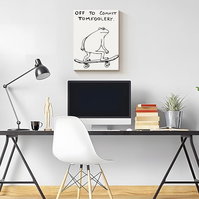Dytial Funny Frog Wall Art，Funky Skateboard Frog Prints for Wall Decor，Cool Posters，Unique Paintings for Kids Room，Minimalist Funny Animal Artwork - Teen Boy Walls 16x24 Inch