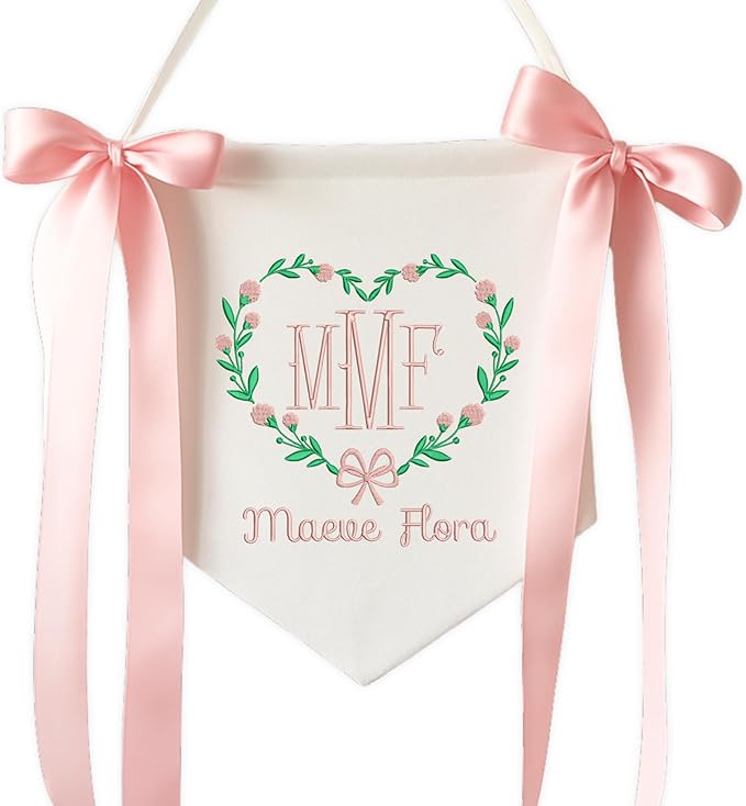 EMBROIDERED Name Baby Banner, Baby Flag with Monogram Name, Personalized Baby Name Sign, Customizable Baby Name, Baby Announcement Sign for Hospital (11)