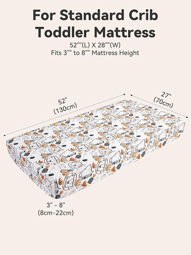 TILLYOU Baby Crib Sheets for Boys Girls, Super Soft Toddler Bed Sheets, 2 Pack Sheets for Standard Crib Mattress 28x52in, Lion