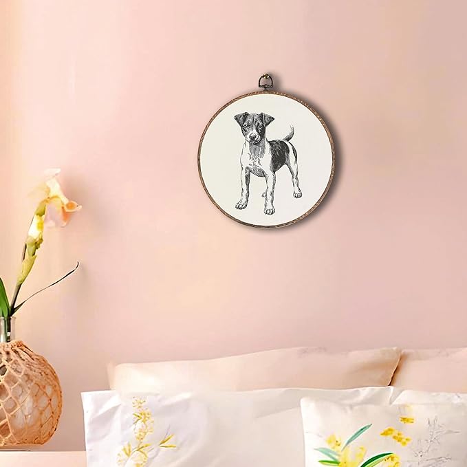 Vintage Swedish Farmdog Round Wall Art Framed, Retro Weiner Dog Round Wall Decor, Swedish Farmdog Weiner Dog Gifts Hanging Canvas Print Wall Sculpture for Bedroom Living Room Decor, 10x10 Inch