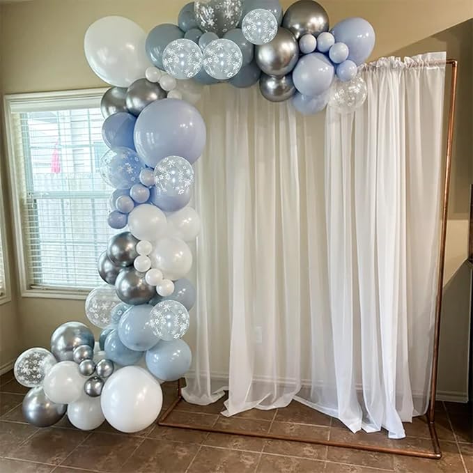 Blue Winter Wonderland Balloons, 60 PCS 12 Inch Dusty Light Baby Blue White and Silver Balloon Snowflake Balloons for Boy Baby Shower Winter Christmas Holiday Birthday Party Decorations