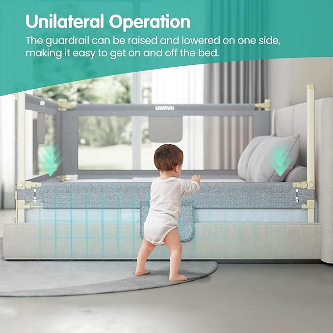 Bed Rails for Toddlers, Toddler Bed Rails, Bed Rail for Baby - Adjustable Height Bed Guard with Child Safety Lock,Universal Fit for King/Full/Twin Beds (Grey, 1 Side 70.8Inch)