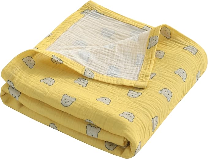 NTBAY 2 Layer Muslin Cotton Baby Swaddle Blanket, 42x60 Soft and Breathable Receiving for Newborns and Infants, Perfect for Crib, Stroller, Travel, Lightweight Nursery Blanket, Honey Bear