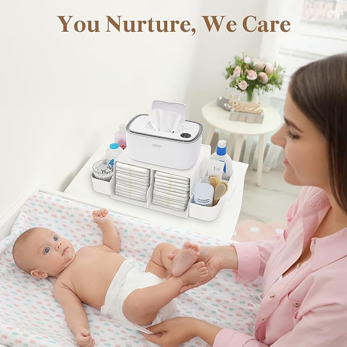 Lifewit 2Pcs Baby Diaper Caddy Organizer, Nursery Wipes Diaper Organizer for Changing Table, Storage for Diapers, Wipes, and More Baby Stuff, White