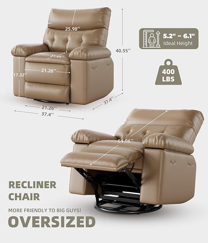 GarveeHome Power Rocker Swivel Recliner Chair - Heat and Massage, PU Leather Electric Glider Rocking Chair with USB Port, Glider Recliner Nursery Chair for Living Room, Bedroom, Nursery