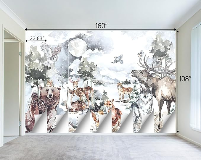 Boys or Girls Cartoon Watercolor Animals wallpeper Nursery Kids Bedroom Wall Mural - 160"x108"（Not Peel and Stick）