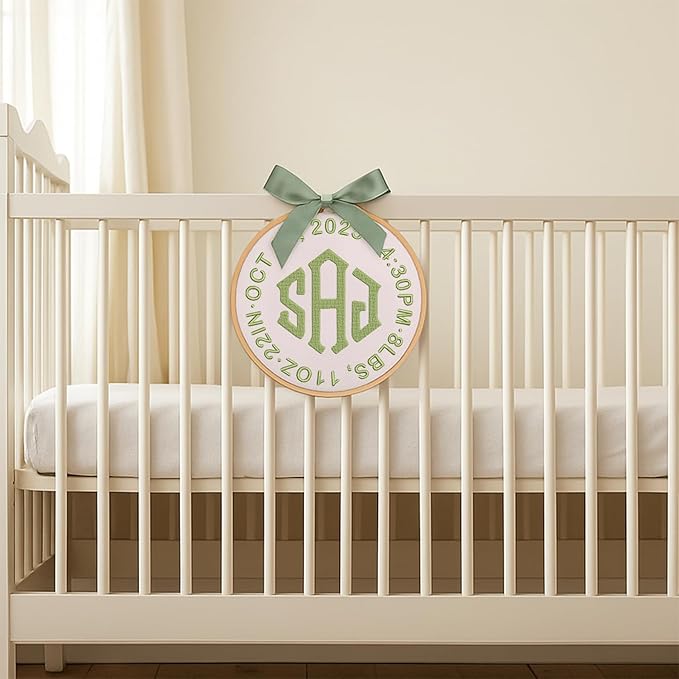 Personalized Baby Name Sign Welcome Baby Announcement Sign Newborn Baby Embroidery Hoop with Bows Baby Hospital Name Sign Custom Infant Baby Name Baby Shower Gifts (14)