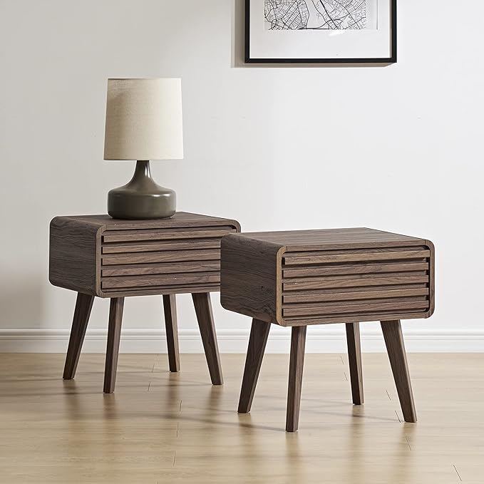 mopio Ensley Mid Century Modern Side Table, Small Accent Tables for Living Room, Mid Century Modern Night Stand, Bedside Tables, Wood Nightstands for Bedroom (Walnut, Set of 2)