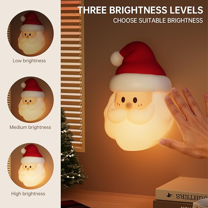 Christmas Santa Claus Night Light, Cute Christmas Gifts, Silicone Squishy LED Lamp Decorations, Rechargeable Touch Nightlight, Baby Night Light for Nursery Breastfeeding Bedroom Living Room Decor