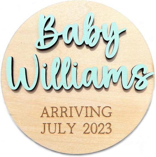 Baby Coming Soon Announcement Personalized Sign with date, Pregnancy Announcement plaque, maternity photo prop, Baby Announcement Sign (Baby Arriving Soon)