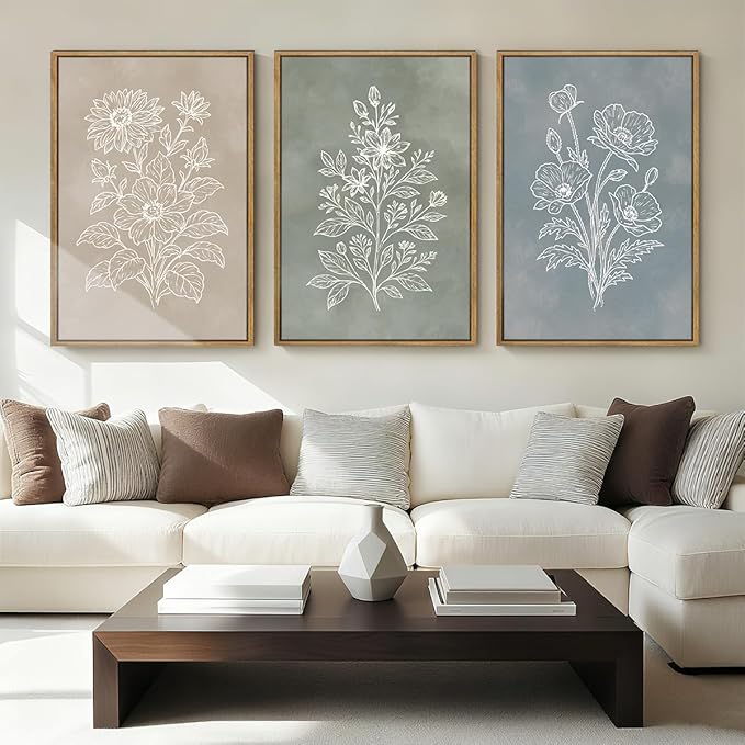 Anyzal Botanical Farmhouse Wall Art Floral Painting Boho Botanical Artwork for Living Room Bedroom Dining Room 16x24 Inch Set of 3