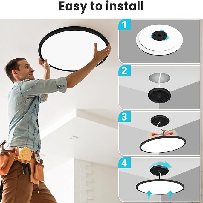 libtit 16.5 Inch Large Black Flush Mount Ceiling Light, 4200LM 36W Low Profile LED Ceiling Lights, Warm to Cool White Surface Mount Light Fixture for Bedroom Kitchen Livingroom