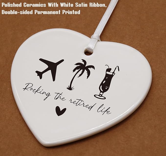 Funny Retirement Heart Shaped Christmas Ornament Gift-Rocking The Retired Life-Retirement Farewell Leaving Appreciation Present-Ceramic Ornament Keepsake with Gift Box-Start a New Chapter