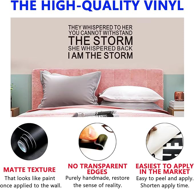 SEATUNE Women Teens Girls Wall Decals - Inspirational Quotes Wall Stickers - Positive Motivational Encouragement Home Vinyl Wall Decor - They Whispered to Her You Cannot Withstand The Storm 28.6"X15"