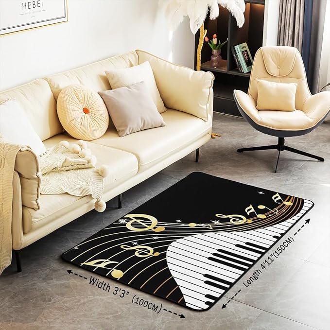 jejeloiu Piano Area Rug 5x7 Music Theme Living Room Rugs for Bedroom Soft Kids Luxury Piano Musical Decorative Carpet Inside Entryway Accent Rug Floor