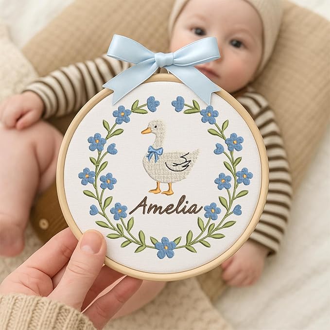 Personalized Baby Name Sign Welcome Baby Announcement Sign Newborn Baby Embroidery Hoop with Bows Baby Hospital Name Sign Custom Infant Baby Name Baby Shower Gifts (06)