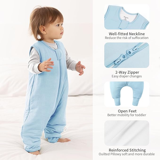 Rayon Made From Bamboo Sleep Sack 6-12 Months 0.5 Tog Ultra Soft Summer Toddler Sleep Sack with Feet 2-Way Zipper Lightweight Baby Sleeping Bag with Legs Thin Baby Wearable Blanket-Blue