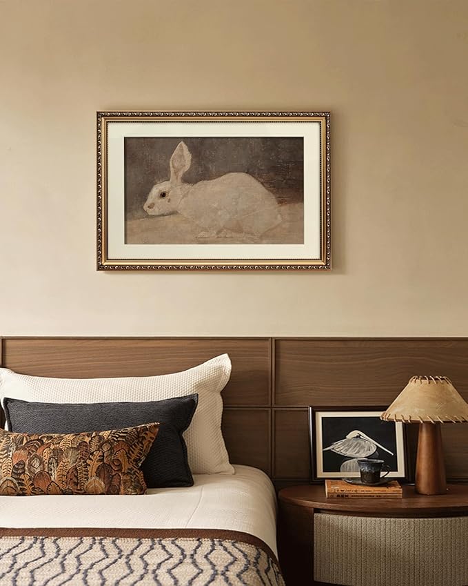 ARPEOTCY Vintage Gold Framed Large Wall Art, Easter White Rabbit Paintings, Animal Canvas Prints Artwork with Antique Frame, Victorian Wall Picture Decor for Gallery Living Room 16x24 inch