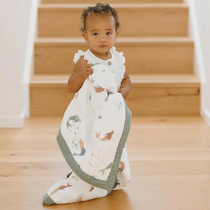 Little Unicorn Newborn Receiving Quilt | Ultra- Soft, Multi-Layered Muslin Fabric | Gift for Newborns & on-The-go (Mermaids)