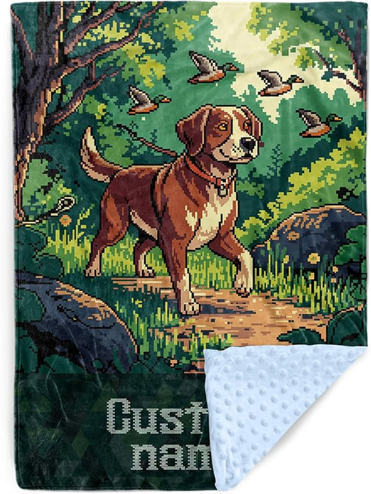 Personalized Baby Blanket with Name – Woodland Hound Theme Soft Receiving Blanket for Newborn Boys, Custom, Cozy Nursery Decor for Toddlers