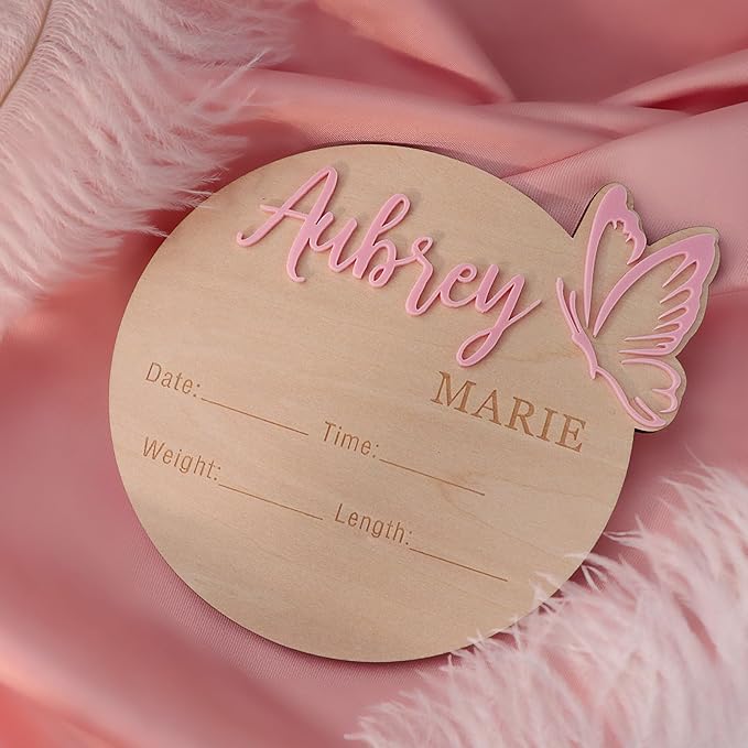 Personalized Butterfly 3D Name Sign for Hospital,Custom Wooden Baby Name Announcement Sign And Footprint Sign for Photo Prop Baby Shower Nursery Gift