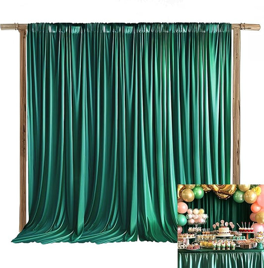 20x10ft Polyester Backdrop Emerald Green Wedding Curtains Drapes Curtains Panels with Rod Pockets Arch Party Stage Ceremony Photography Background Decoration W5' x H10'4 Panels YUNBSDJ174