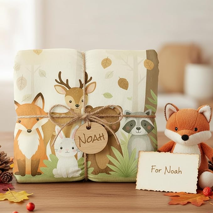 Personalized Woodland Baby Blanket with Name, Custom Name Blanket for Boy, Printed in USA, Super Soft Blankets for Newborn, Customized Gifts for Baby Shower Birthday Christmas