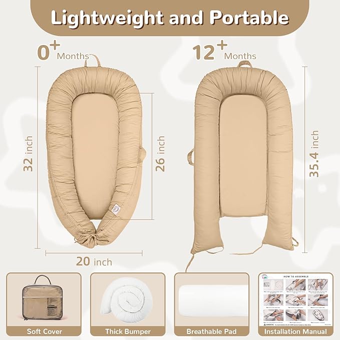 Baby Lounger, Infant Lounger for Newborn,Portable Baby Nest Cover Breathable & Soft, Newborn Essentials