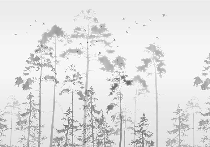 Grey Forest Tree Wallpaper Large Art Wall Mural for Bedroom Livingroom Dining Room (Not Self-Adhesive)