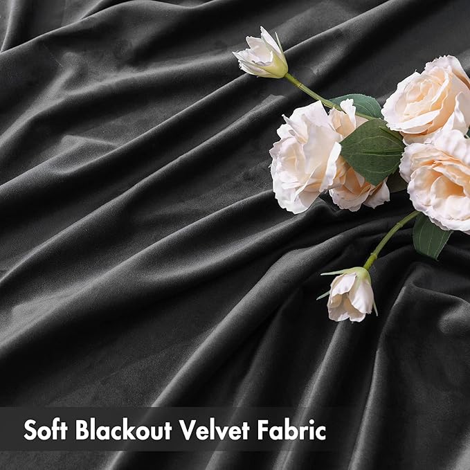 MIULEE Black Velvet Curtains Thermal Insulated Blackout Halloween Curtain Drapes for Bedroom Living Room Darkening 90 Inches Long Curtains Panels Rod Pocket Set of 2