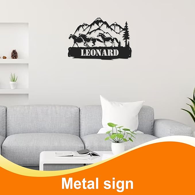 Personalized Horse Ranch Metal Sign, Indoor/Outdoor Farmhouse Wall Decor, Family Name Sign, Horse Monogram Art for Living Room, Birthday/Christmas Gift for Farmer/Horse Lover