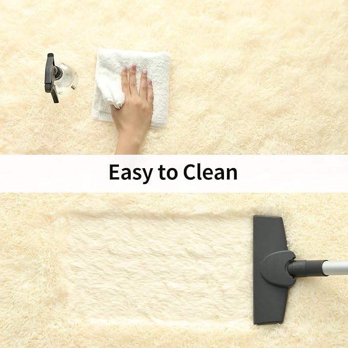 Merelax Modern Soft Fluffy Large Shaggy Rug for Bedroom Livingroom Dorm Kids Room Indoor Home Decorative, Non-Slip Plush Furry Fur Area Rugs Comfy Nursery Accent Floor Carpet 4'x6' Light Champagne