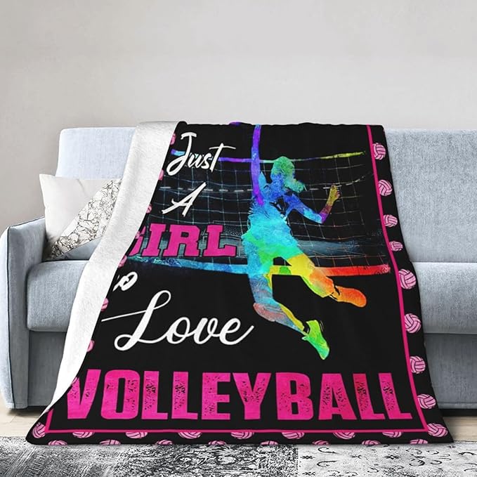 Volleyball Blanket Just A Girl Who Loves Volleyball Throw Blanket Super Soft Flannel Lightweight Fluffy Plush Fuzzy Fleece Sports Decor Blanket Gifts for Girl Woman Kids for Bed Sofa Bedding 50"X60"