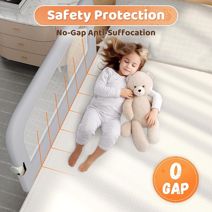 omzer Bed Guard Rail for Toddlers - 47inch Foldable & Adjustable Height Baby Bed Safety Side Rails - Large Toddler Crib Railing Guard for Twin, Bunk, Full Size, Queen & King, Full Size Bed Grey