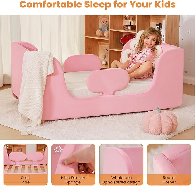 Toddler Bed, Whole Soft Padded Toddlers Floor Bed Frame, Kids Beds with Extra Safety Broad, Toddler Beds for Girls Boys Children - Standard Crib Size (Mattress NOT Included)