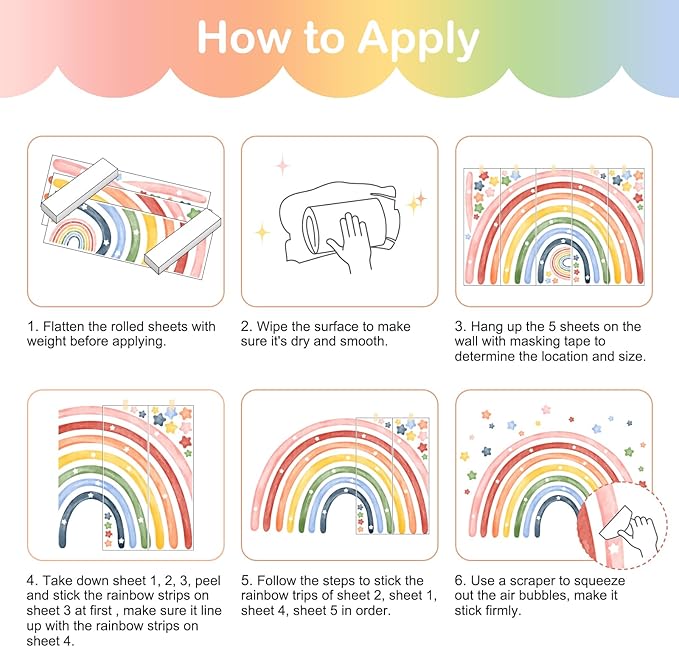 Tanlaby 56" X 43" Large Rainbow Wall Stickers Watercolor Stars Wall Decals Peel and Stick Colorful Art Decor for Baby Nursery Girls Bedroom Kids Playroom Daycare Classroom