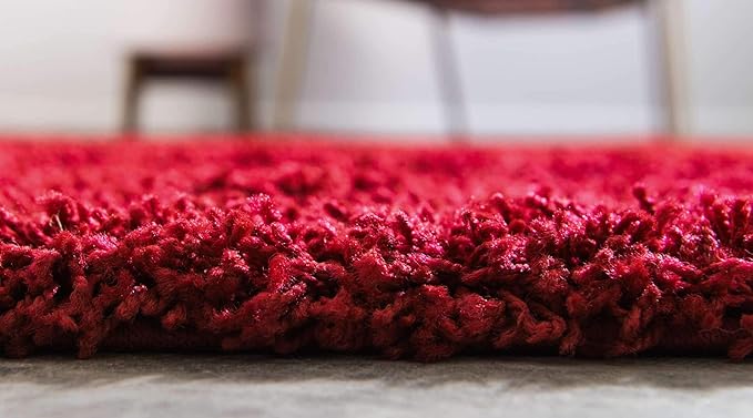 Unique Loom Solid Shag Collection Area Rug (2' 6" x 16' 5" Runner, Cherry Red)