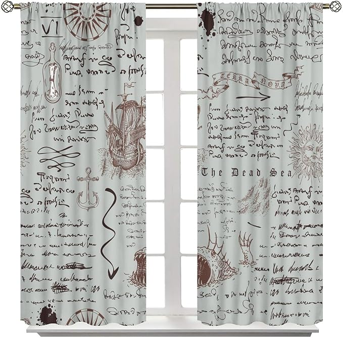 Nautical Theme Window Curtains,Pirate Sailboat Curtains for Bedroom,Starfish Print Draperies for Living Room,Ocean Window Treatment Curtains Set 2 Panels,63x72 Inches