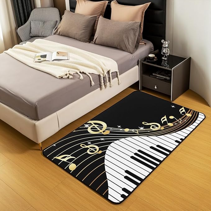 jejeloiu Piano Area Rug 4x5 Music Theme Living Room Rugs for Bedroom Soft Kids Luxury Piano Musical Decorative Carpet Inside Entryway Accent Rug Floor