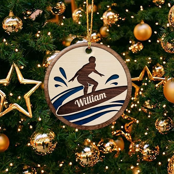 wowcugi Personalized Surfing Ornament Surfboard Christmas Ornaments with Ceramic Ornament Xmas Tree Decoration Keepsake Gifts for Men Women